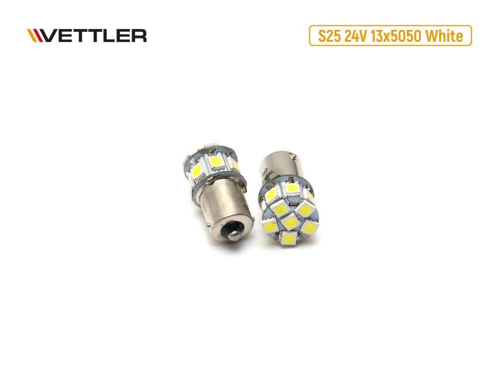 Лампа светодиодная 24V S25-13 SMD белая габарит поворот стоп. (к-т 2шт)  VETTLER